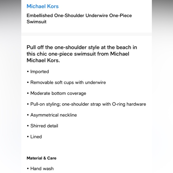 Michael Kors nwt $106 Embellished One-Shoulder Underwire One-Piece Swimsuit 12 M - Picture 6 of 6